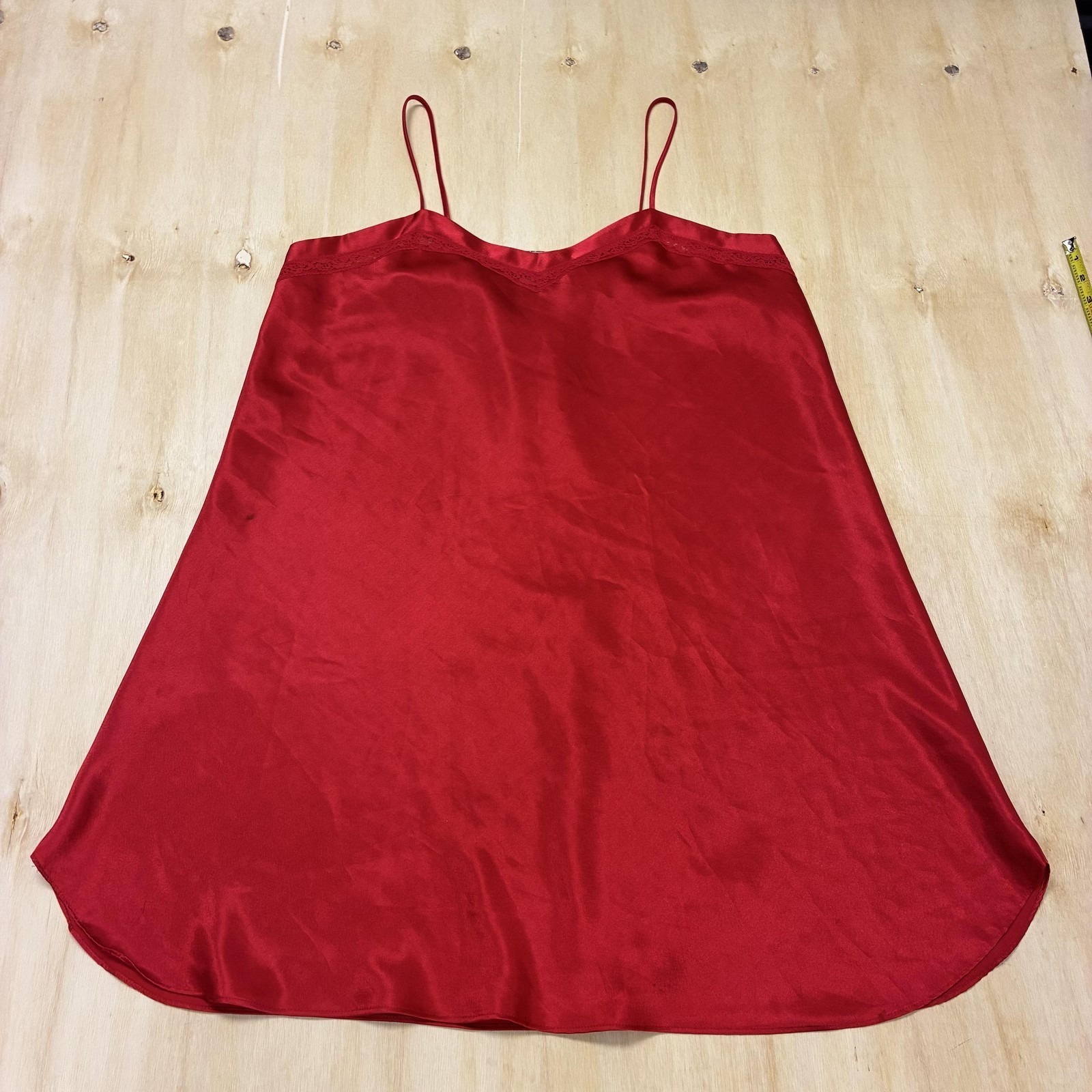 Vintage Bentley Gown Womens 1x Red Satin Lace Trim Chemise Sleepwear Lingerie